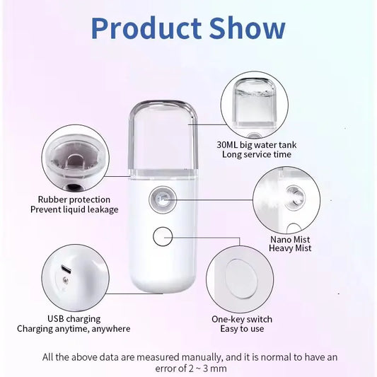 Portable Rechargeable Small Facial Steamer 30ml Mini Humidifier Home Wireless Nano Personal Face Hydrat Sprayer Cool Mist Maker