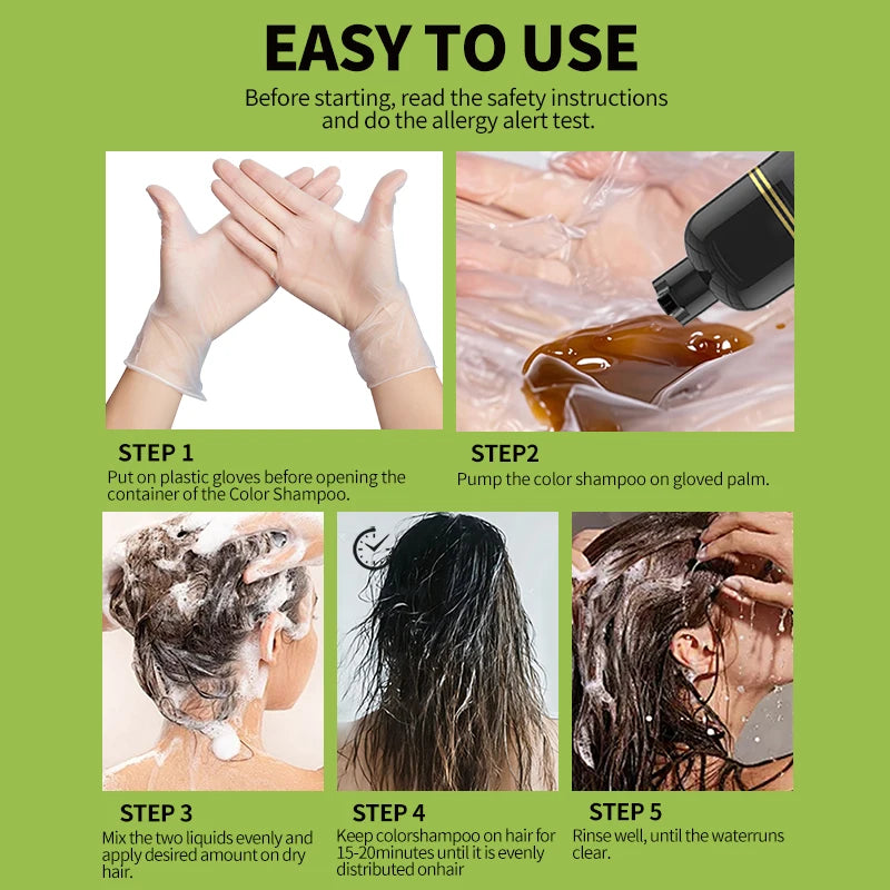 SEVICH Herbal Hair Dye Shampoo – 500ml Instant Gray Coverage, Nourishing & Quick Blackening with Plant Extracts