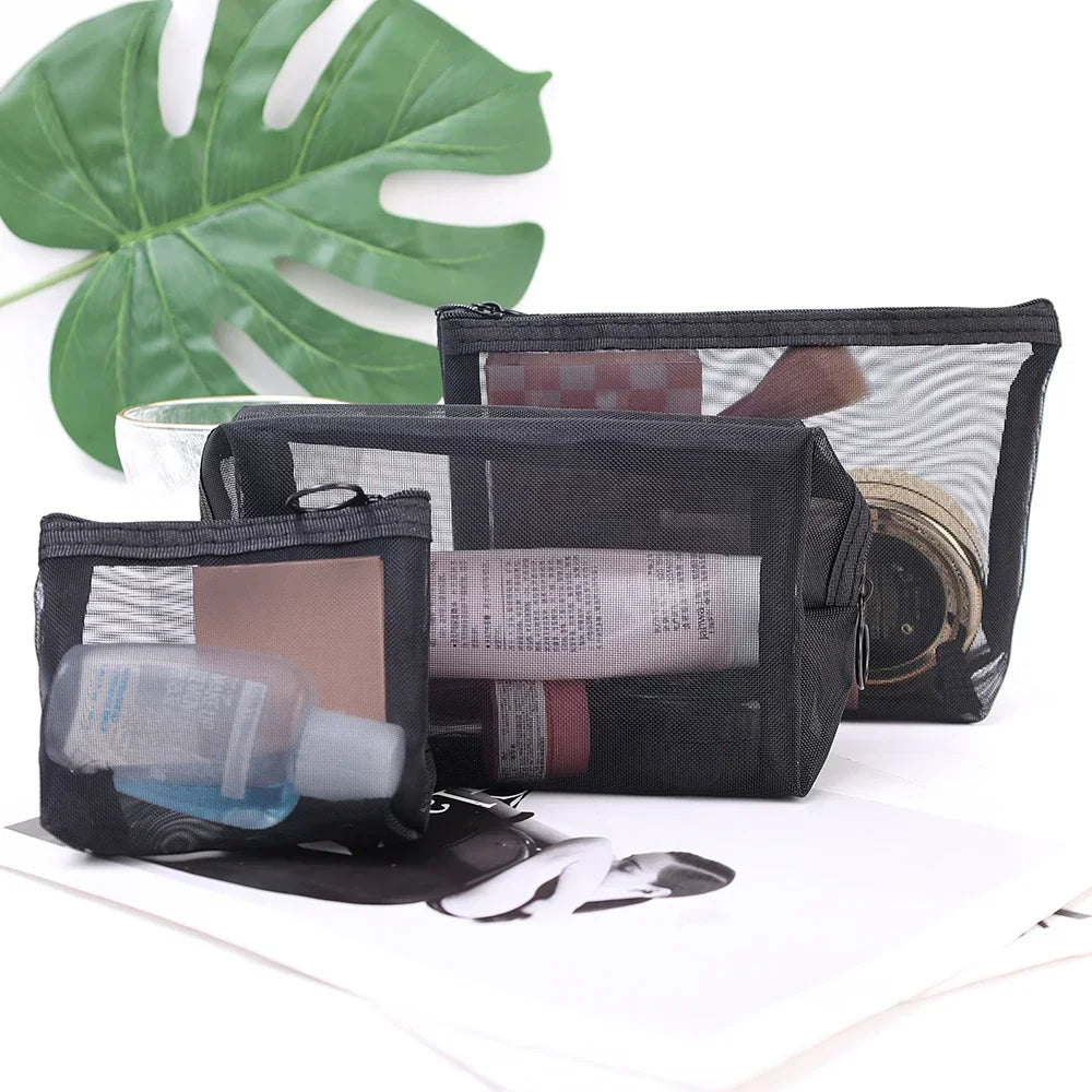 Women Mesh Cosmetic Bag Travel Storage Makeup Bag Organizer Female Make Up Pouch Portable Small Large Toiletry Beauty Case
