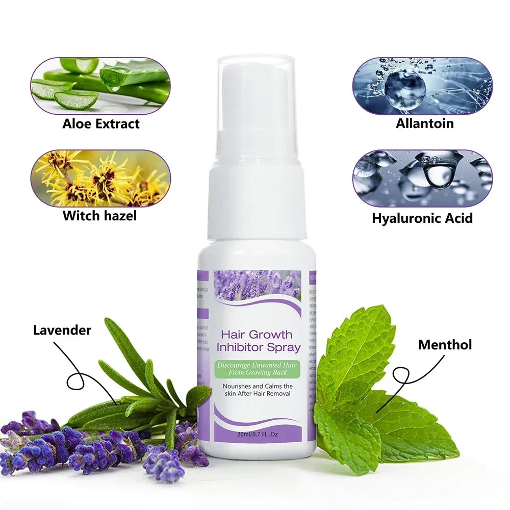 ELAME Hair Growth Inhibitor Spray – 20ml Painless Post-Removal Care for Beard, Bikini, Legs & Body