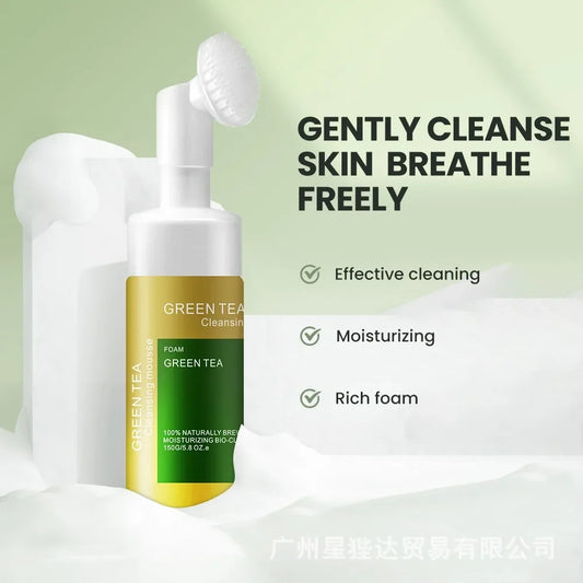150ml Green Tea Amino Acid Cleanser Mousse - Moisturizing Hydrating Oil Control Makeup Remover Cleansing Foam Facial Wash