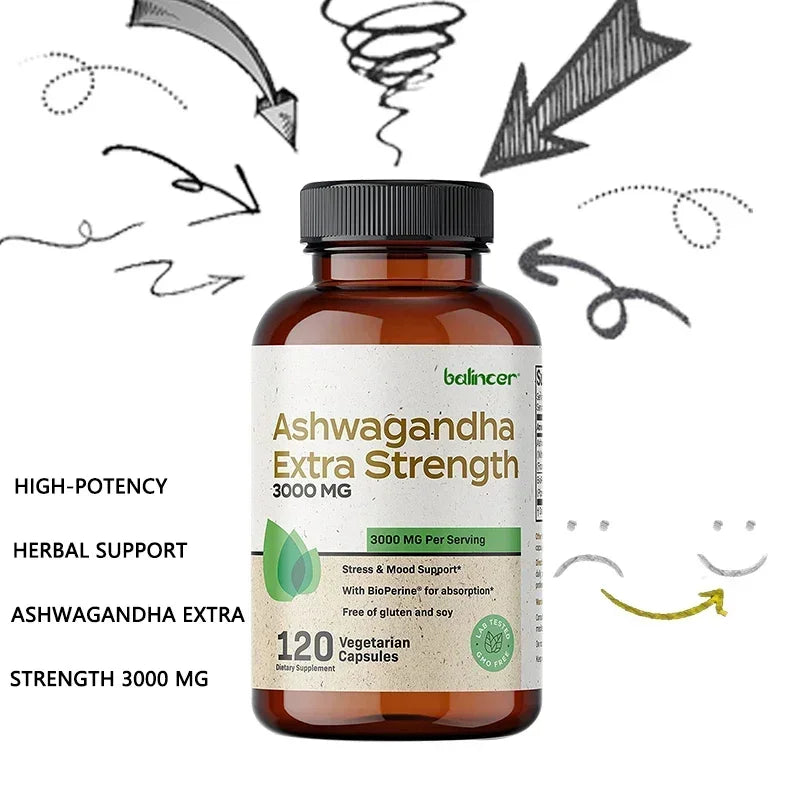 Ashwagandha Extra Strength 3000mg | Stress & Mood Support with BioPerine