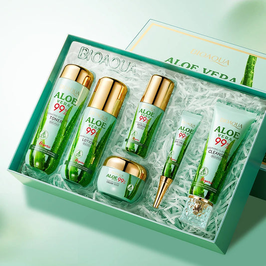 BIOAQUA | Aloe Vera 6-Piece Facial Skin Care Set | Soothing, Hydrating & Brightening Skincare