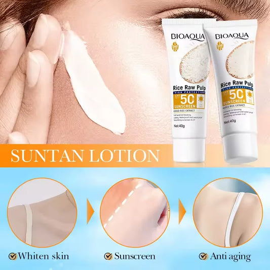 BIOAQUA Rice Raw Pulp Sunscreen – 40g SPF50+ PA+++ Facial & Body Protector Cream, Non-Greasy, Long-Lasting UV Defense