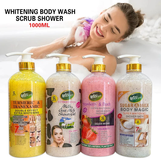 Turmeric Milk Sugar Scrub Body Wash Deep Cleansing Moisturizing Brightening Skin Tone Fading Spots Anti-Aging 1000ml Skincare