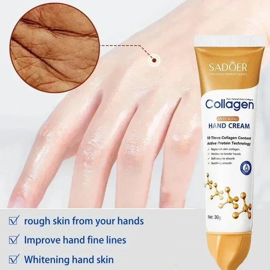 SADOER Collagen Hand Cream – 30g Anti-Wrinkle & Whitening Moisturizer for Dry, Cracked Hands