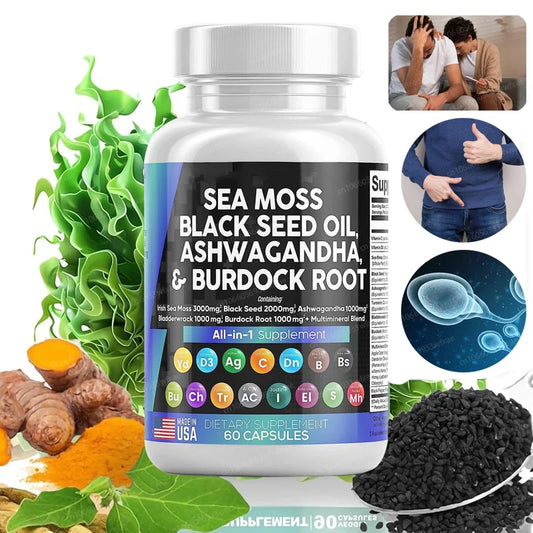 Sea Moss, Black Seed & Ashwagandha Capsules | Men's Health, Endurance & Immunity Support