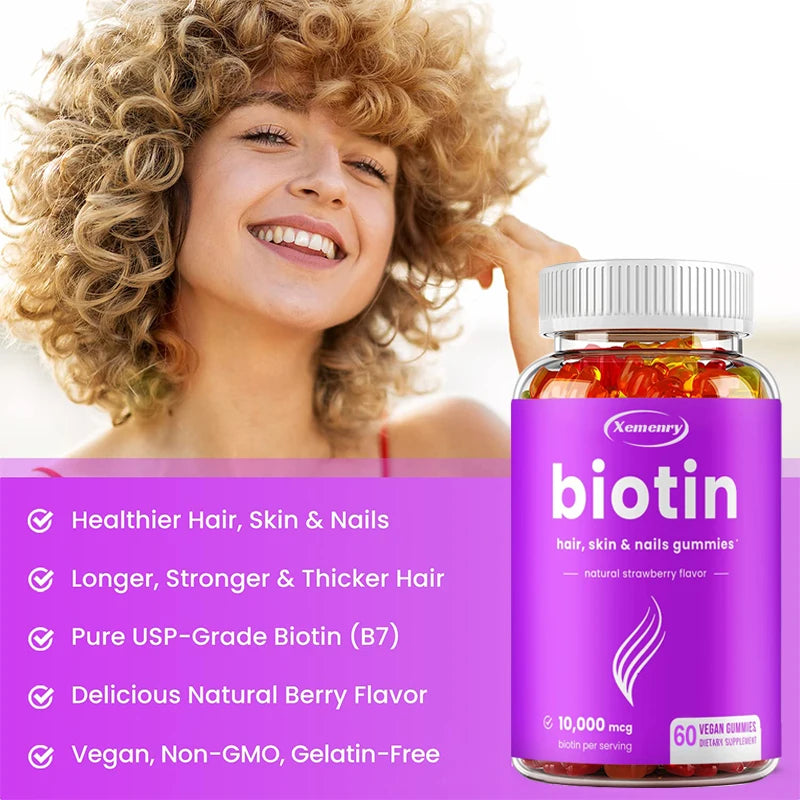 Xemenry | Premium Biotin Gummies | Healthy Hair, Skin & Nails | 60 Vegan Gummies