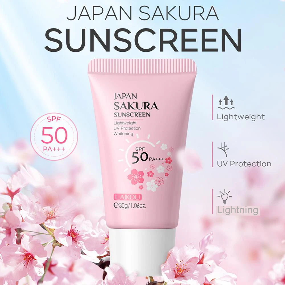 Sakura Sunscreen Cream SPF 50 | Facial Sunblock & Isolation Lotion | Skin Protector with Brightening & Moisturizing Lightning Formula