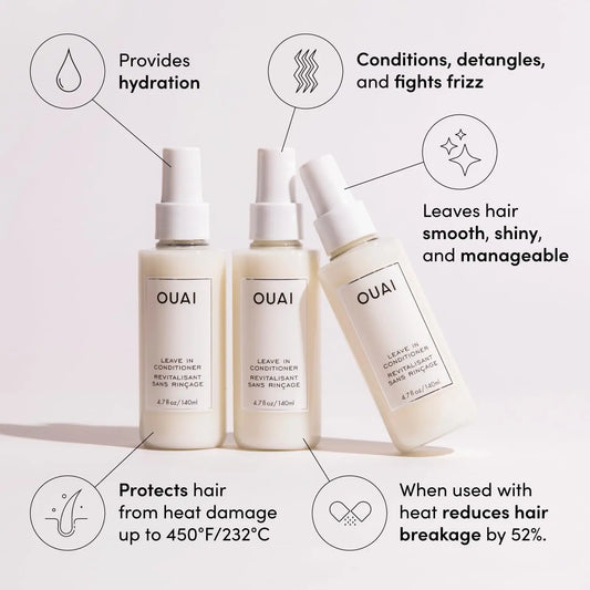 OUAI Leave-In Conditioner & Heat Protectant Spray – 140ml Prime Hair Mist for Styling & Frizz Control