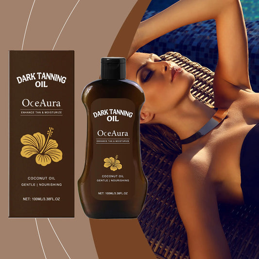 OceAura Coconut Dark Tanning Oil – 100ml Long-Lasting Outdoor Bronzer for Sunless Fake Tan & Deep Hydration