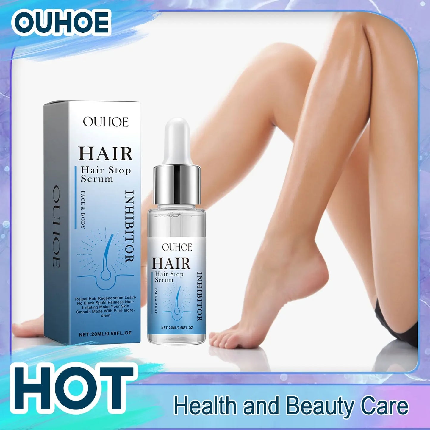 OUHOE Permanent Hair Inhibiting Serum – 20ml Painless Hair Stop Treatment for Body & Face