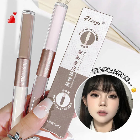 Dual-End Liquid Highlighter Pen, Skin Brightening & Contouring Stick, Natural Contour, Long-Lasting, Waterproof