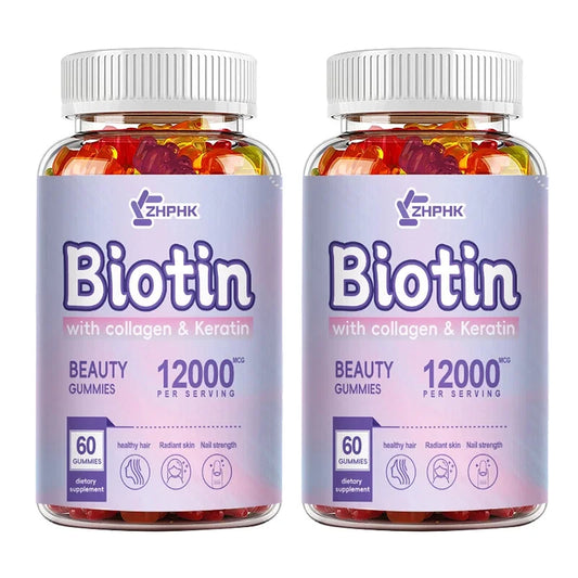 ZHPHK | Biotin with Collagen & Keratin Beauty Gummies | 12,000 mcg for Stronger Hair, Radiant Skin & Nail Strength | 60/120/240 Gummies