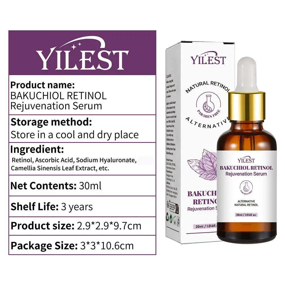 YILEST Bakuchiol Retinol Rejuvenation Serum | Natural Retinol Alternative with Vitamin Complex | Anti-Wrinkle & Skin Firming | 1/2pcs x 30ml