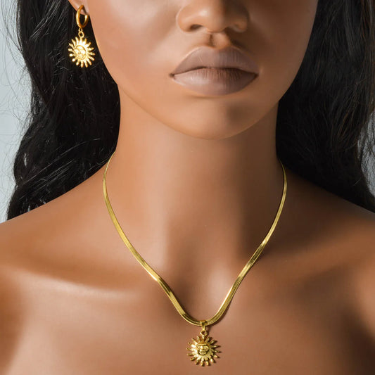 Stainless Steel Necklace Earrings Set Trend Moon Star Hollow Pendant For Women Fashion Party 18K Gold-Plated Jewelry Set Gift