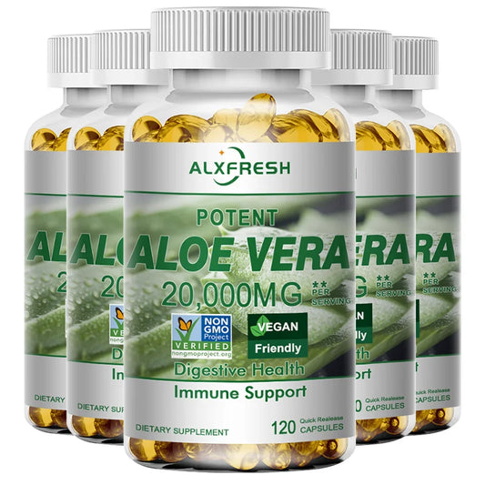 ALXFRESH | Aloe Vera 20,000mg Capsules | Digestive Health, Detox, Liver & Immune Support | 120 Capsules