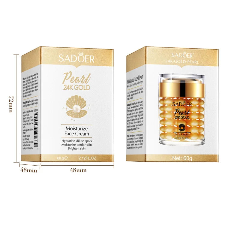 SADOER 24K Golden Pearl Collagen Face Cream | Moisturizing, Brightening, Hydrating & Firming Facial Skincare | 50g