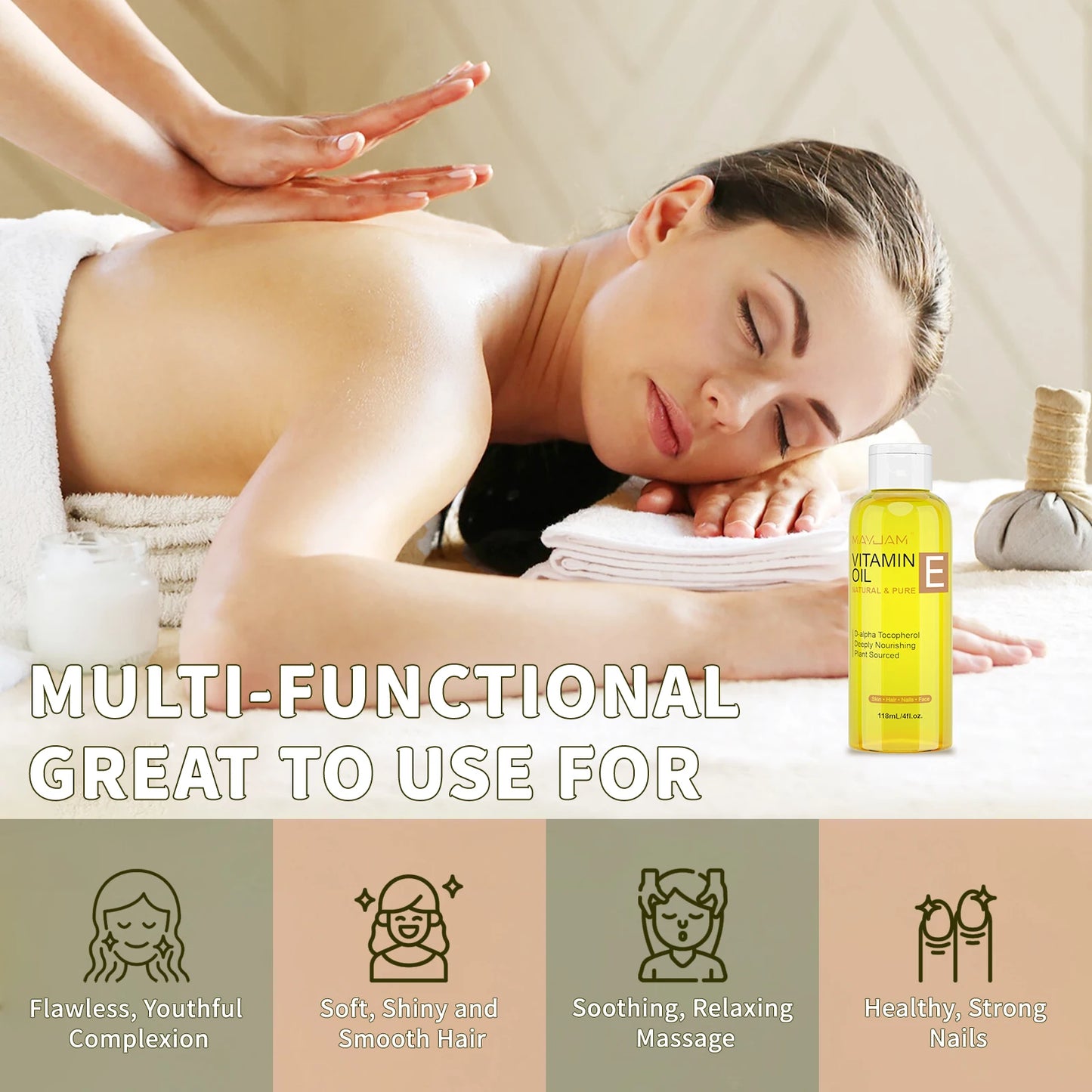 MAYJAM Vitamin E Oil | Natural & Pure | Moisturizing & Brightening Skincare | Face & Body Care | 118ml / 236ml