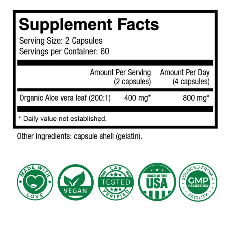 Xemenry | Aloe Vera Capsules | Digestion, Detox, Fat Burn, Appetite Control | 60 Capsules