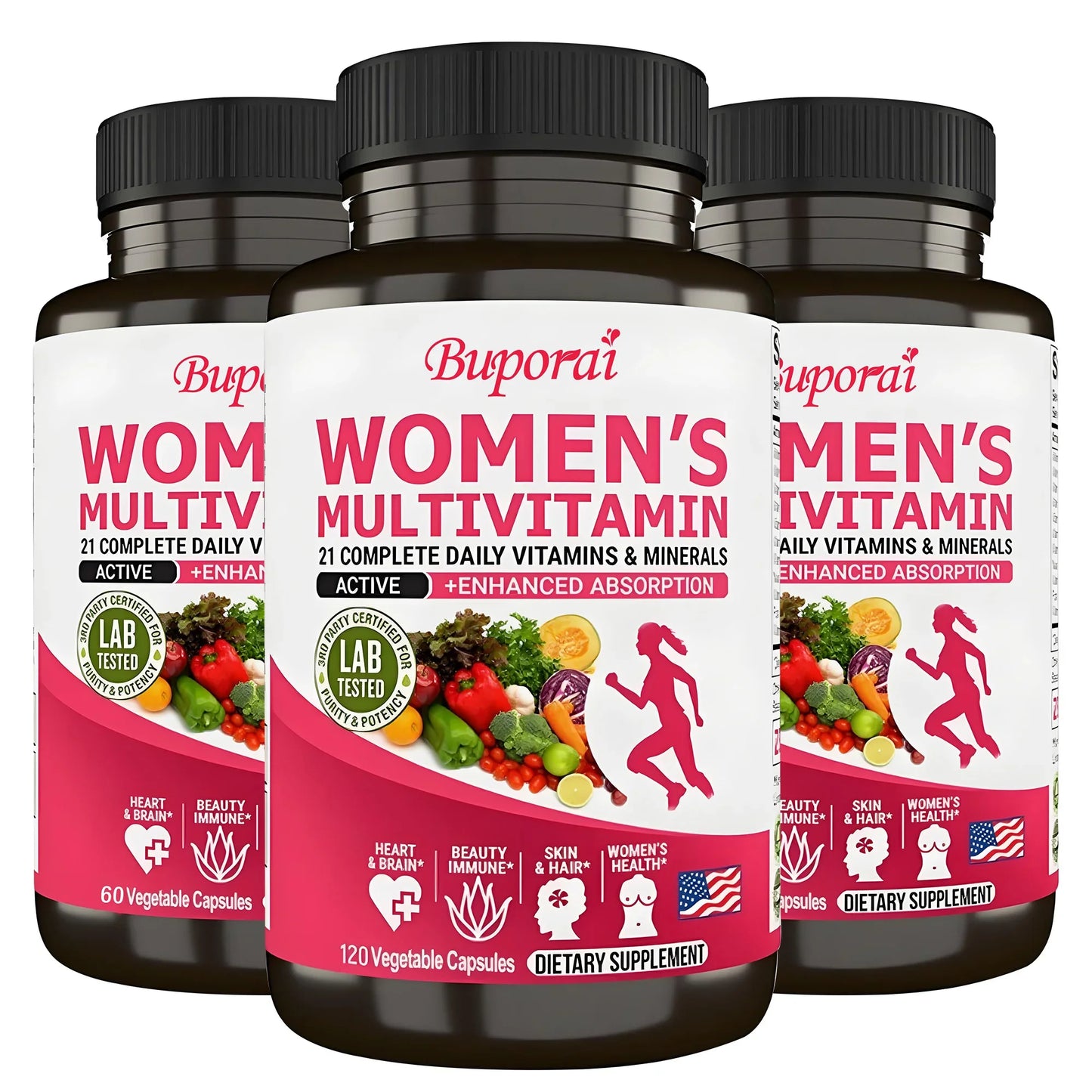 Buporai | Women's Daily Multivitamin with Vitamins A, C, E, D, K | Energy, Skin, Bone & Immune Support
