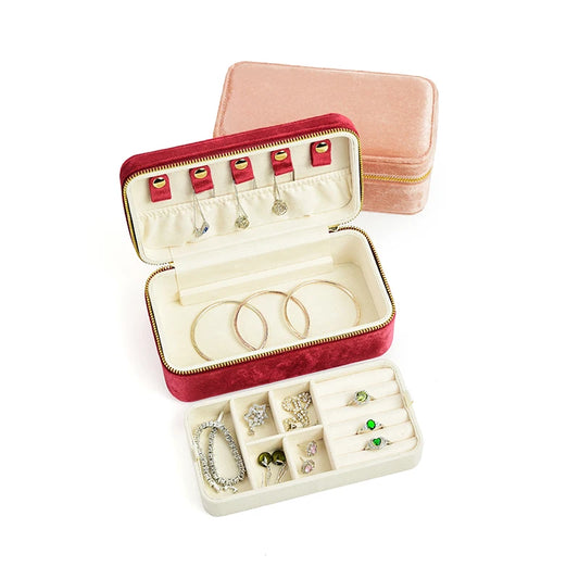 TAIMY Double Layer Velvet Jewelry Box Portable Travel Large Capacity Ring Earrings Box Minor Flaws Clearance Sale Free Shipping