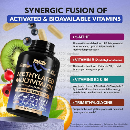 PINGAN | Methylated Multivitamin with B12 | Energy, Brain & Mood Support