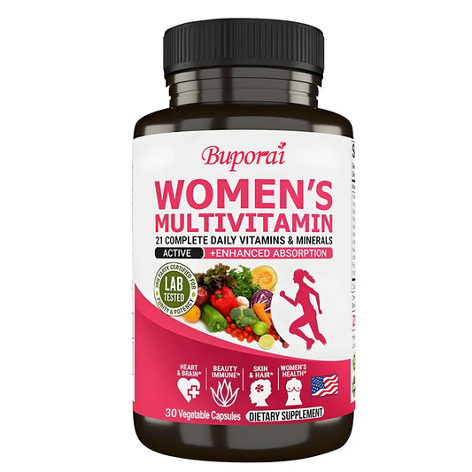 Buporai | Women's Daily Multivitamin with Vitamins A, C, E, D, K | Energy, Skin, Bone & Immune Support