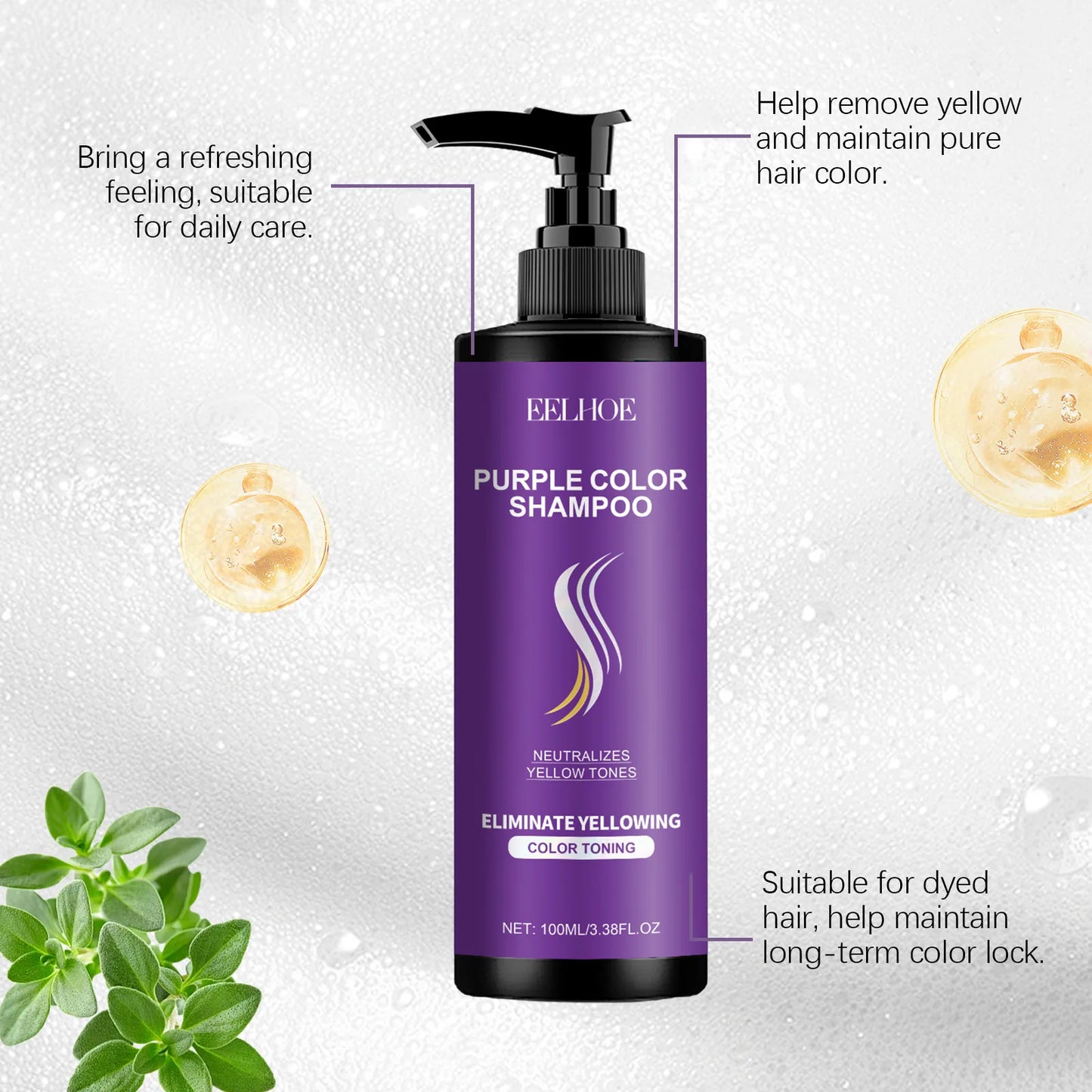 EELHOE Purple Shampoo – 100ml Blonde & Gray Hair Color Fix, Anti-Yellow & Nourishing Repair