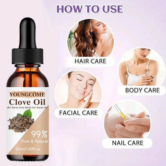YOUNGCOME Clove Essential Oil | 99% Pure & Natural | Moisturizing, Repair & Anti-Aging | Skin, Body, Hair & Nails | 50ml