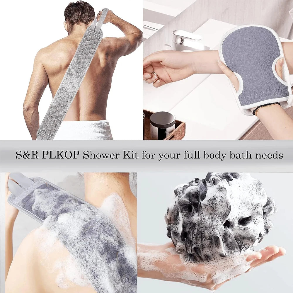 3pcs/set Body Scrubber Set Back Scrubber Bath Glove Shower Brush Exfoliating Scrub Sponge Loofah Dead Skin Removal Bathing Tools