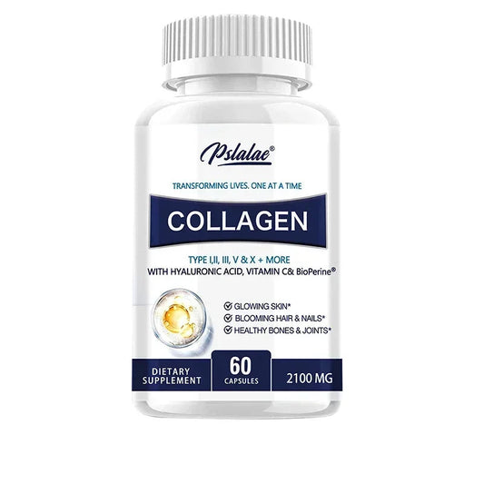 Pslalae | Collagen Capsules with Hyaluronic Acid & Vitamin C | Skin, Hair, Nails, Joints Support | 30/60/120 Capsules
