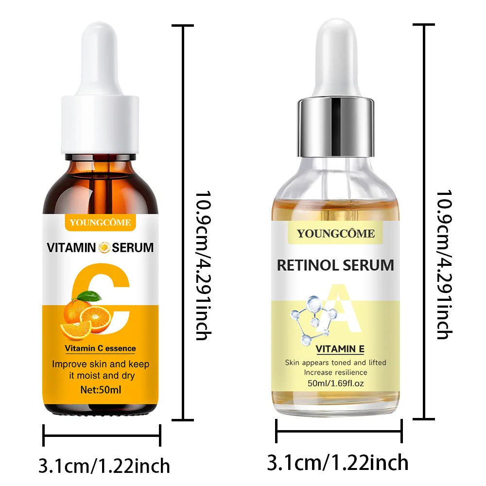 YOUNGCOME Vitamin C & Retinol Serum Set | Hydrating, Smoothing & Anti-Wrinkle | Fortified with Vitamin E | 2pcs x 50ml