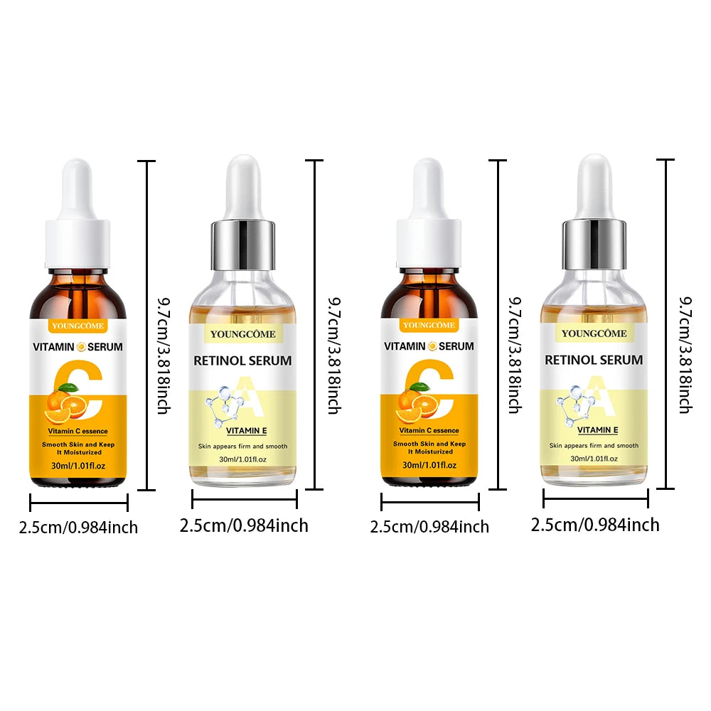 YOUNGCOME Vitamin C & Retinol Serum Set | Hydrating, Smoothing & Anti-Wrinkle | Fortified with Vitamin E | 2pcs x 50ml