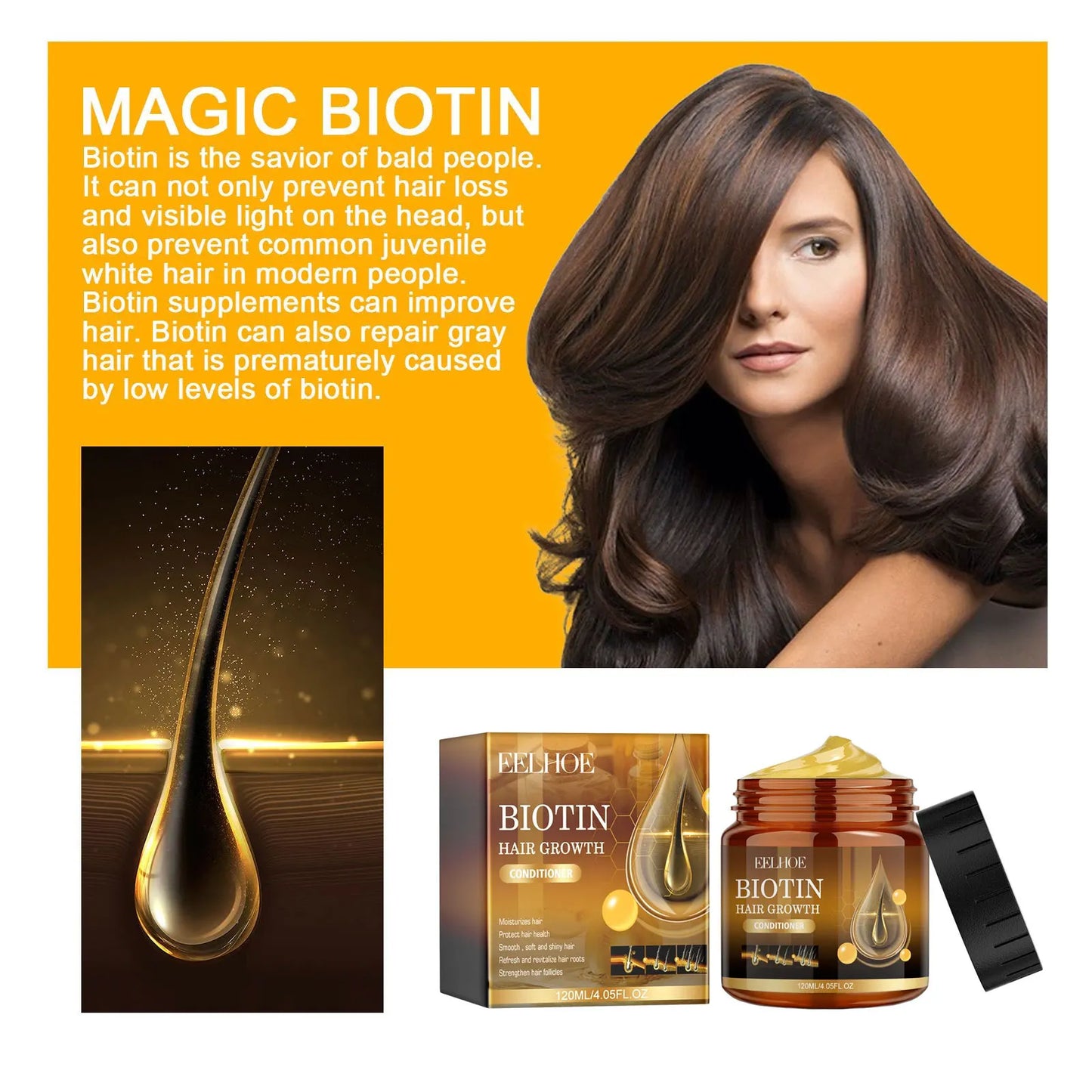 Biotin Hair Growth Conditioner For Dense Smooth Hair Treatment Frizz Free Nourishing Brightening Repair Damage Hair Conditioner