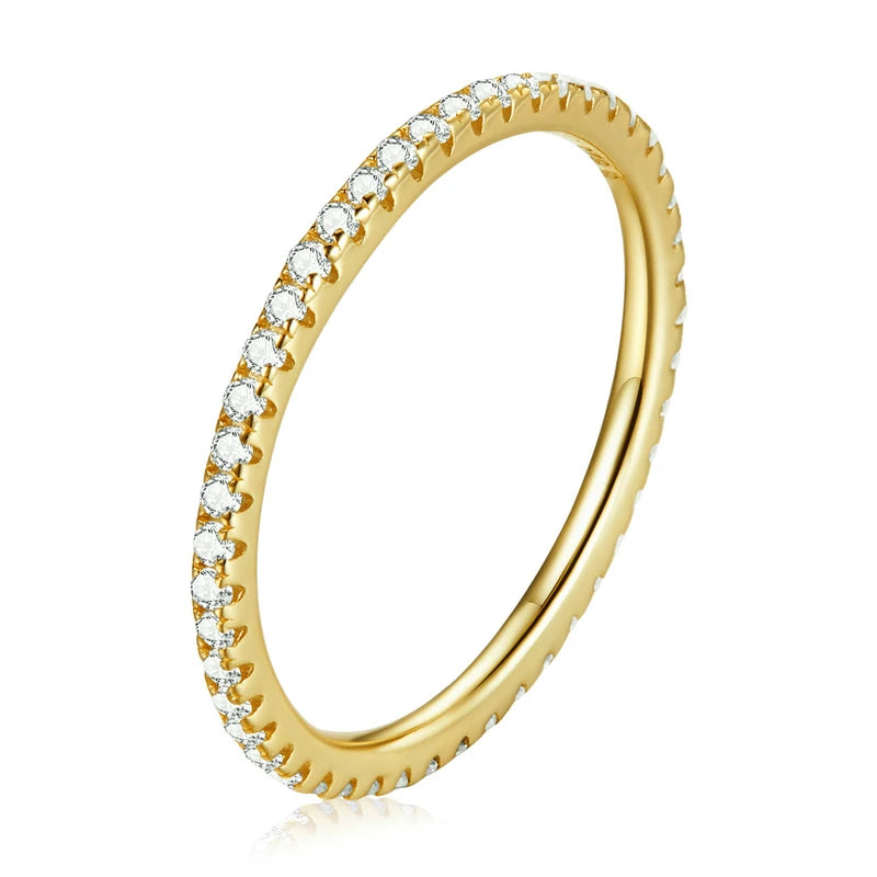 BAMOER 925 Sterling Silver Full pave CZ Simulated Diamond Stackable Ring, Women Gold Plated Engagement Wedding Eternity Bands