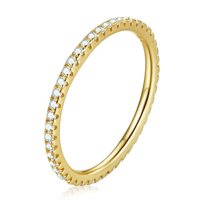 BAMOER 925 Sterling Silver Full pave CZ Simulated Diamond Stackable Ring, Women Gold Plated Engagement Wedding Eternity Bands