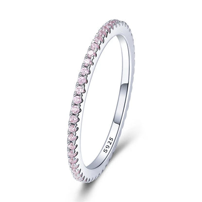 BAMOER 925 Sterling Silver Full pave CZ Simulated Diamond Stackable Ring, Women Gold Plated Engagement Wedding Eternity Bands