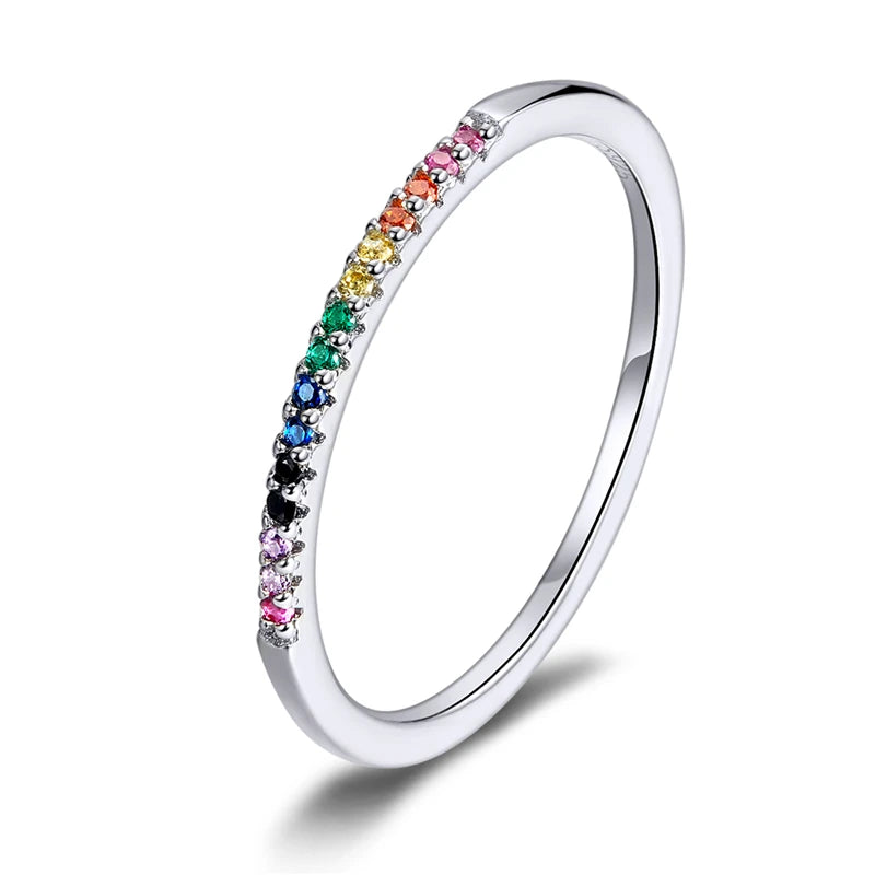 BAMOER 925 Sterling Silver Full pave CZ Simulated Diamond Stackable Ring, Women Gold Plated Engagement Wedding Eternity Bands