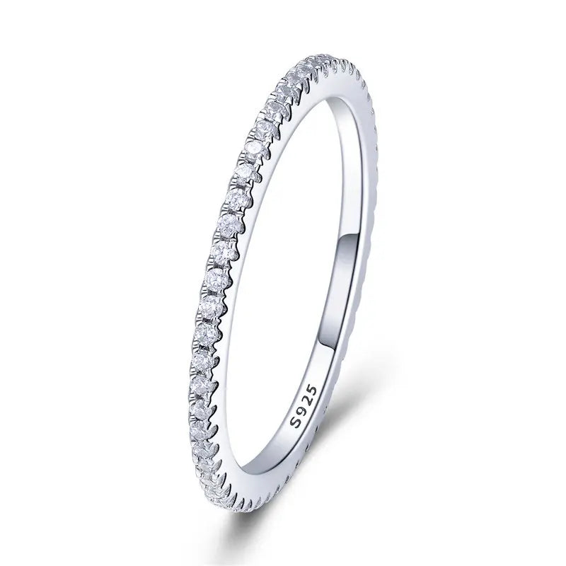 BAMOER 925 Sterling Silver Full pave CZ Simulated Diamond Stackable Ring, Women Gold Plated Engagement Wedding Eternity Bands