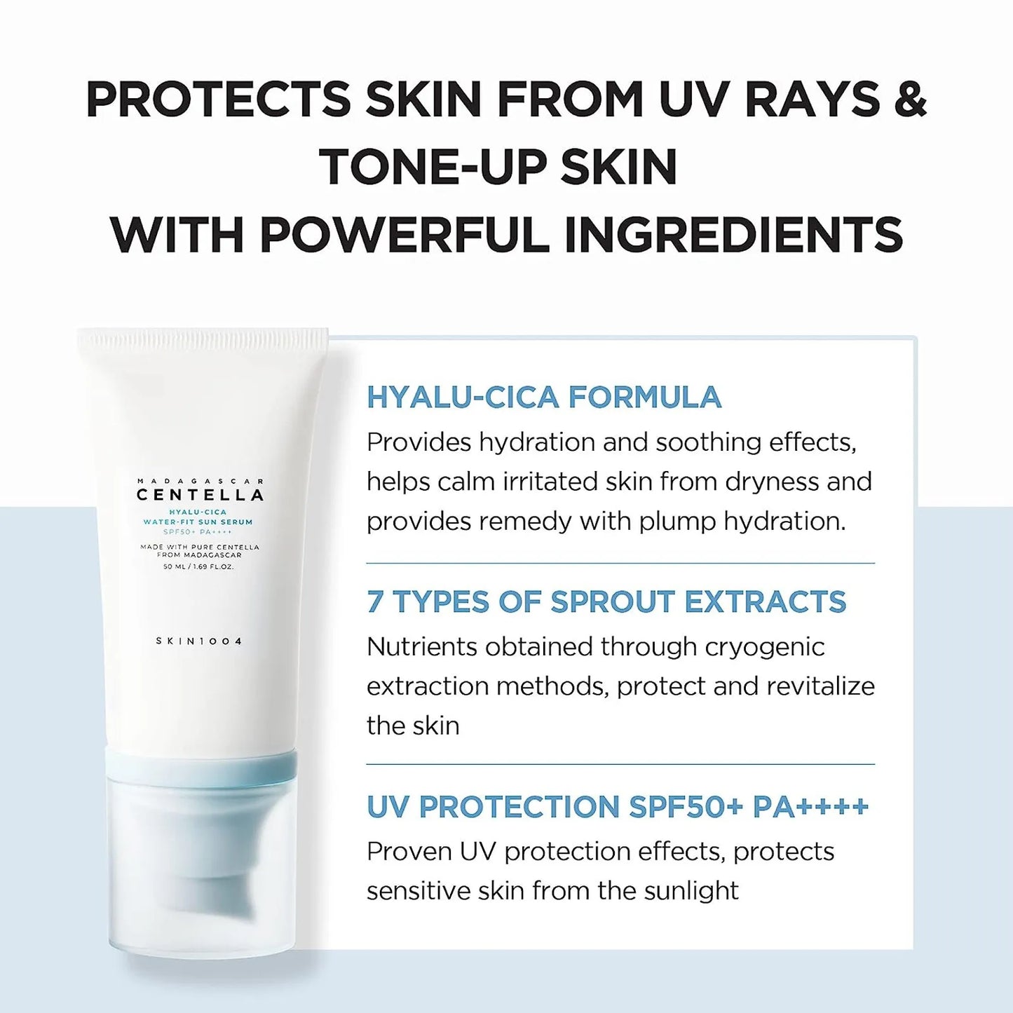 Hyaluronic Acid, Centella Asiatica | Moisturizing, Light, Nourishing Water-Based Sunscreen | 50ml