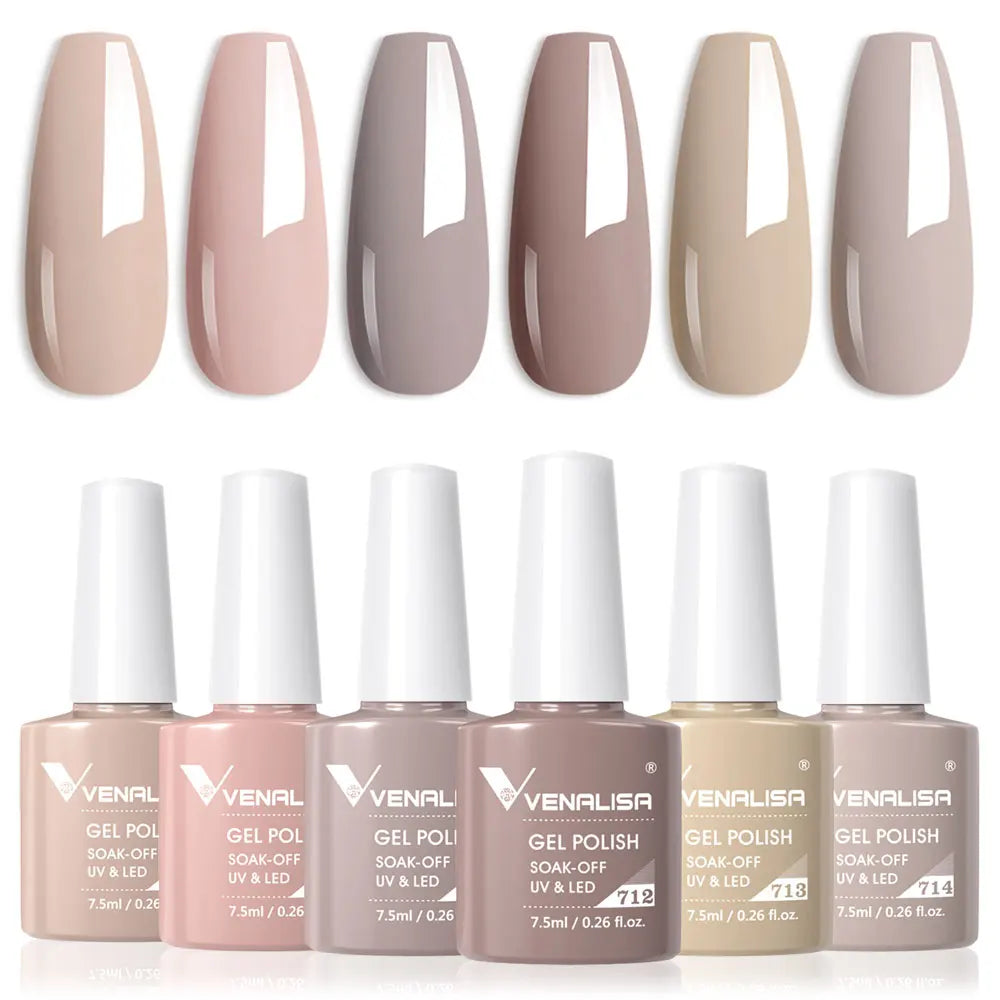 Venalisa Nail Gel Polish Kit HEMA FREE Nude Pink Color Collection Self Leveling Full Coverage Nail Manicure Set 6Pcs Kit