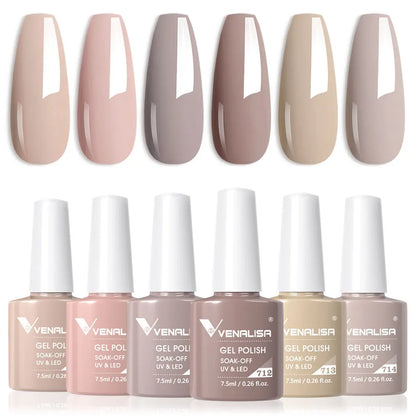 Venalisa Nail Gel Polish Kit HEMA FREE Nude Pink Color Collection Self Leveling Full Coverage Nail Manicure Set 6Pcs Kit