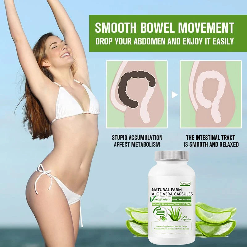 Bcuelov | Natural Farm Aloe Vera Capsules | Constipation Relief, Stomach Balance, GI Comfort | 120 Capsules