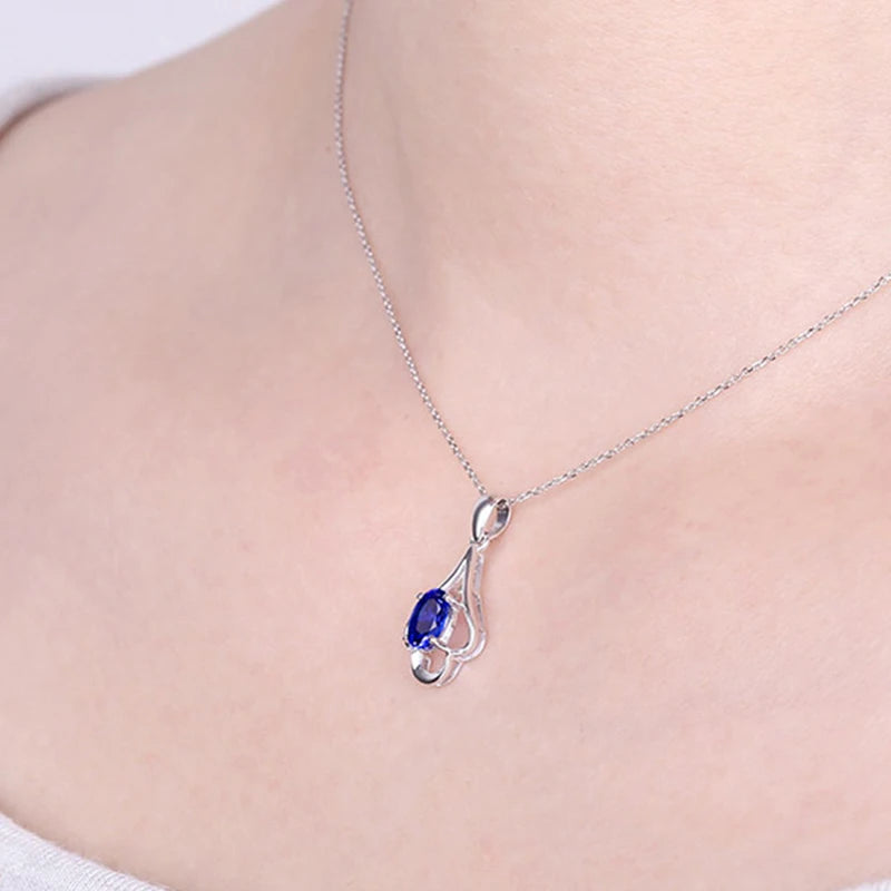 Retro Necklace Silver 925 Jewelry Oval Shaped Ruby Gemstone Pendant Accessories for Women Wedding Engagement Promise Party Gift