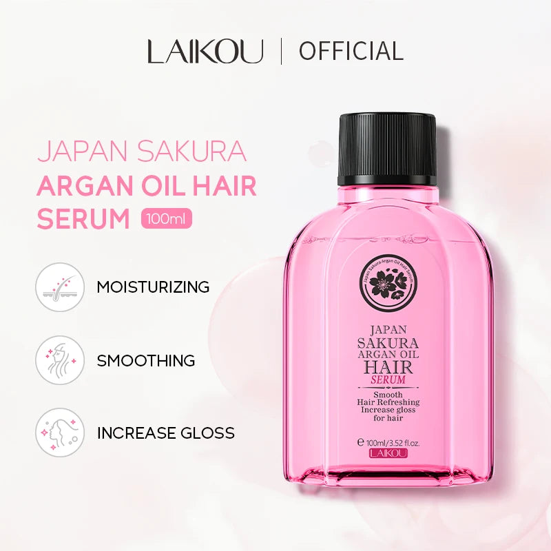 LAIKOU Japan Sakura Organic Hair Oil Gloss Treatment Smoothing Hair Serum Frizz Control Shine Booster Argan Oil 60ml/100ml
