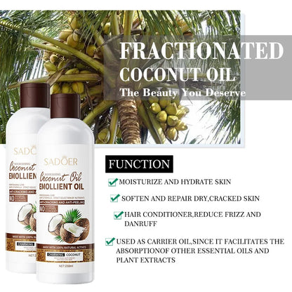 SADOER Coconut Massage & Body Oil | Nourishes Hair, Firms Skin & Lightens Fine Lines | Soothes Dry Skin & Reduces Frizz | 250ml