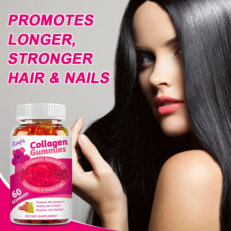 Catfit | Collagen Gummies with Biotin | Skin Brightening, Hair & Nail Health, Joint Support | 60 Gummies