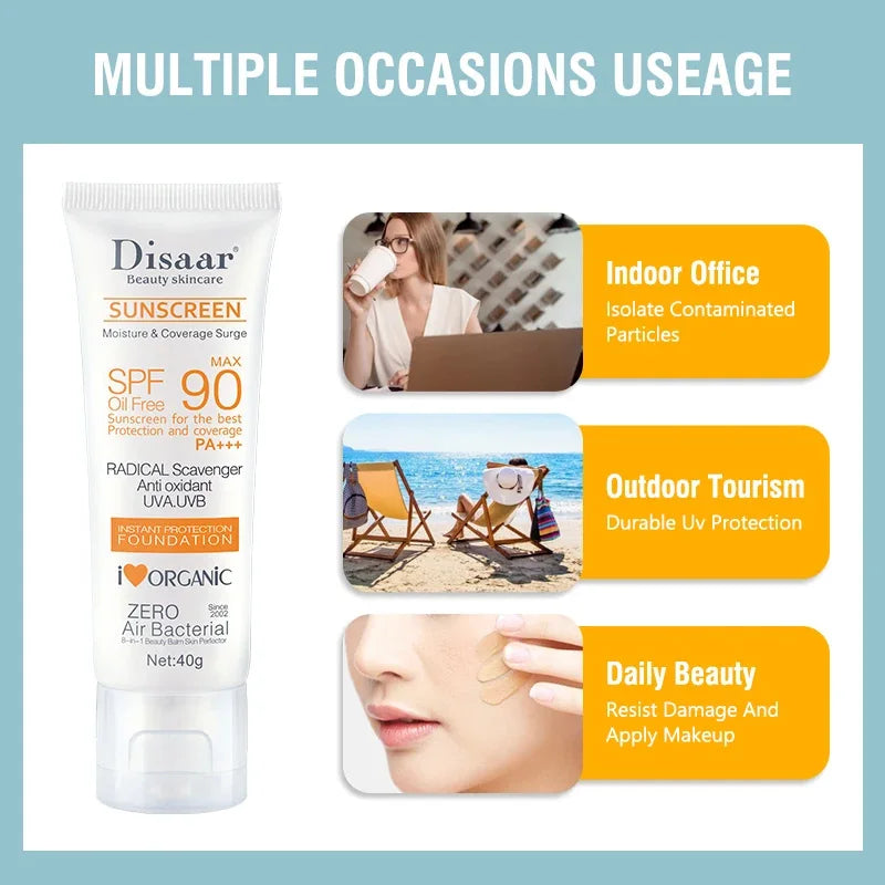 Disaar Sunscreen Cream SPF 90 | Original Facial & Body Solar Protector | Moisturizing UV Protection Sunblock Lotion