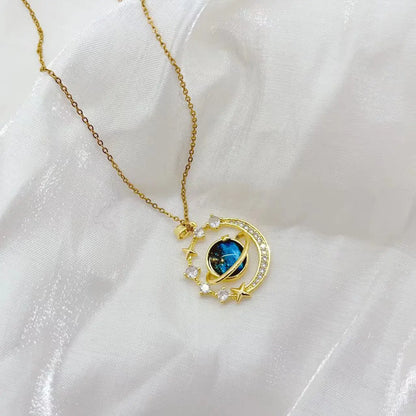 Exquisite Starry Sky Planet Light Luxury Temperament Necklace Star Moon Versatile Clavicle Chain Womens Christmas Jewelry Gift